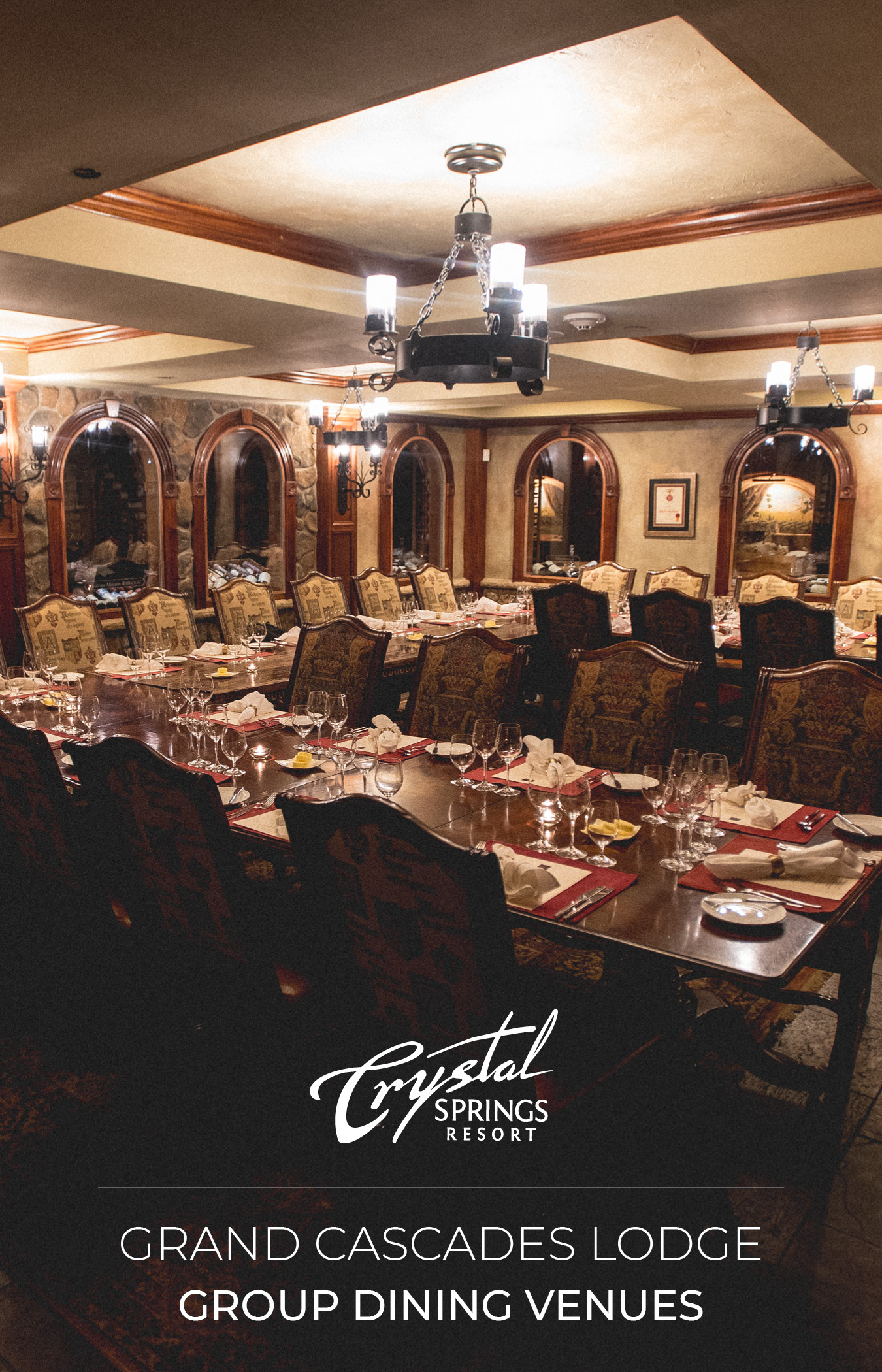 Wine cellar room set up for dinner.