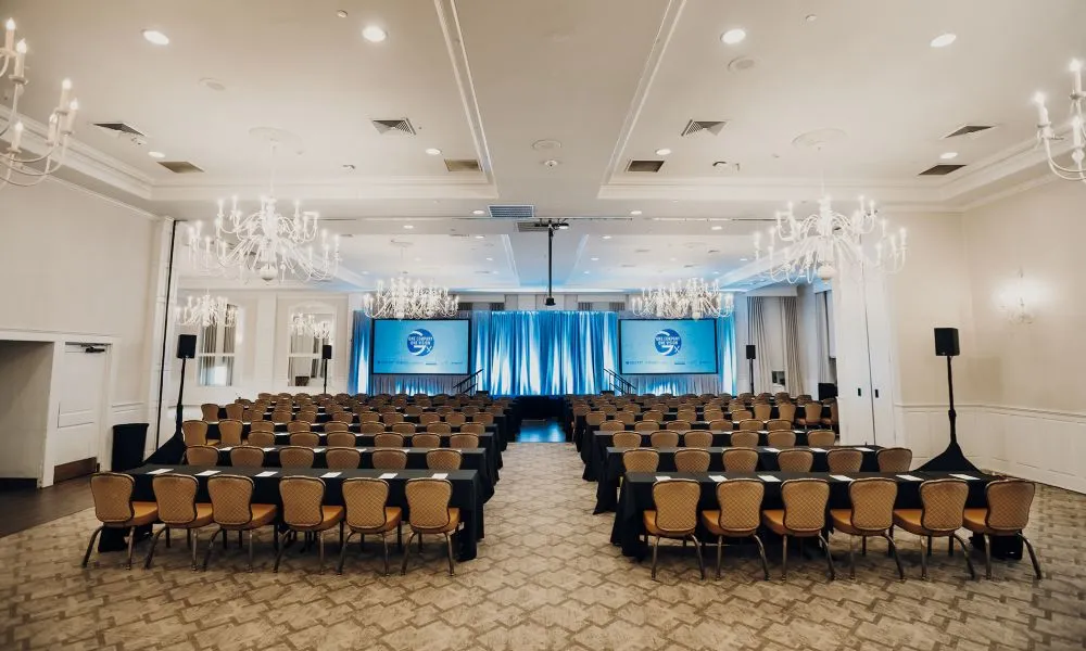 Emerald Ballroom set up for a meeting.