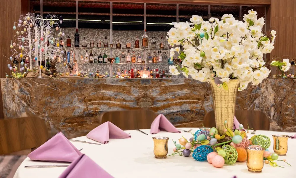 Easter table setup at Canyon Ballroom.