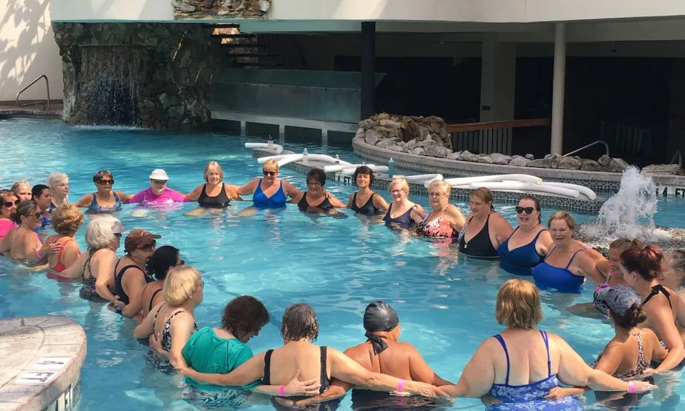 Group of women in aqua class.