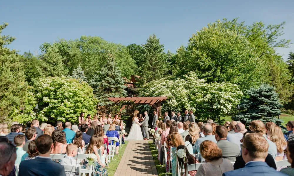 Wedding ceremony happening at Minerals Wedding Garden at Minerals Hotel.