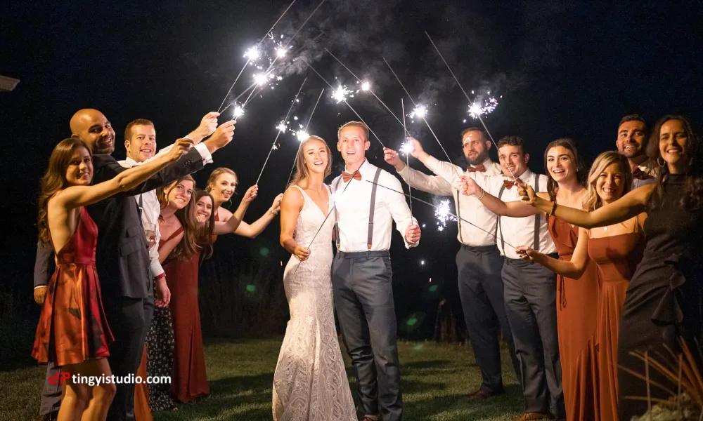 Sparkler send off for Bride and groom during their Ballyowen Bailigh Bluff House wedding reception.