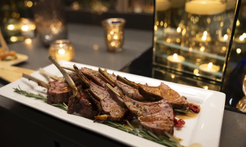 Meat being served in Diamond Cocktail Room. 