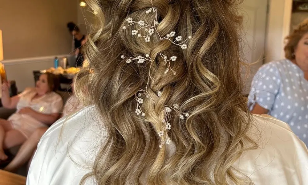 Curled hairstyle.