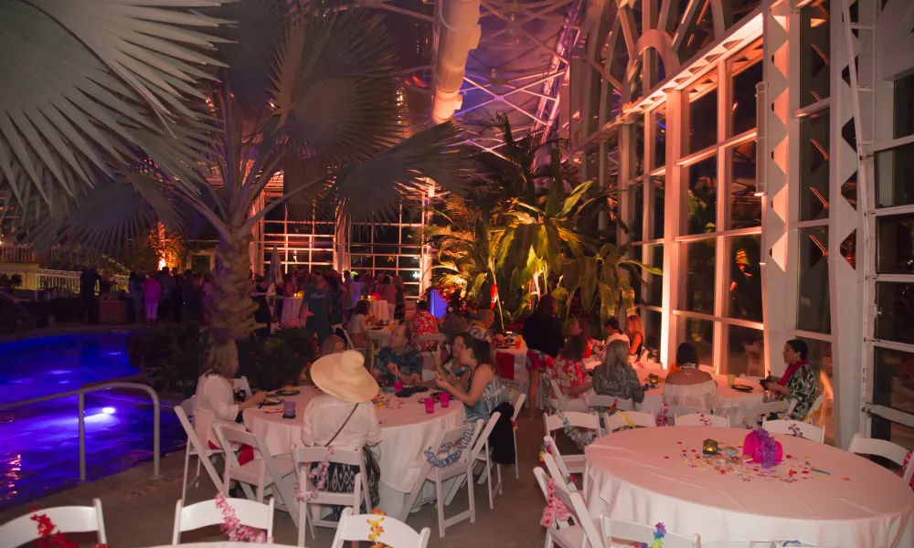 Biosphere Pool Complex set up with round tables during party