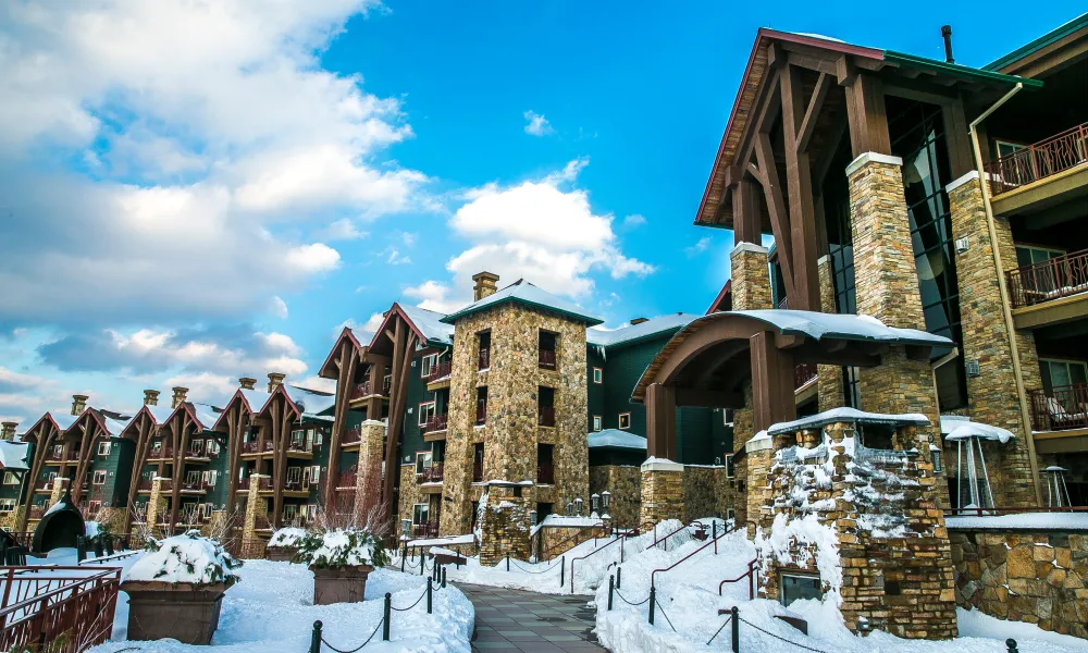 Grand Cascades Lodge in winter