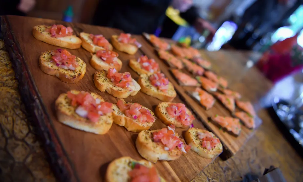 Bruschetta displayed on table