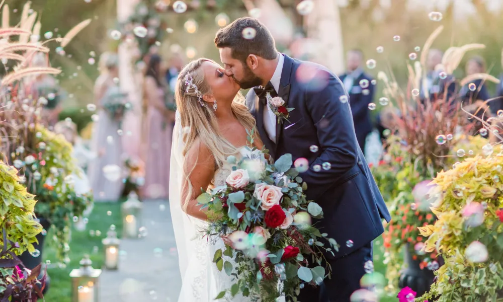 Beautiful wedding couple just married