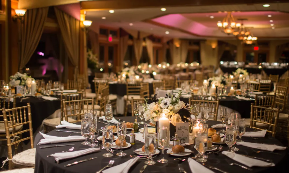 Table set for wedding reception at Black Bear Golf Club