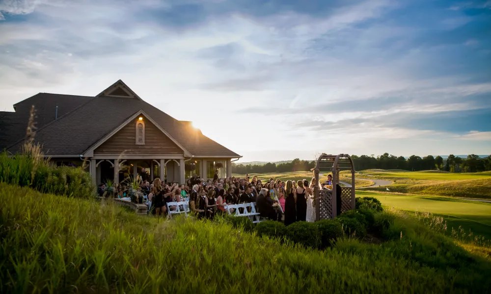 View of sunset during Ballyowen wedding ceremony