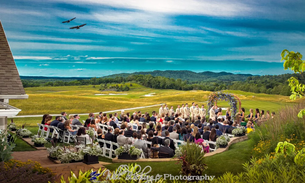 Wedding ceremony with scenic view at Ballyowen Golf Club at Crystal Springs Resort in NJ