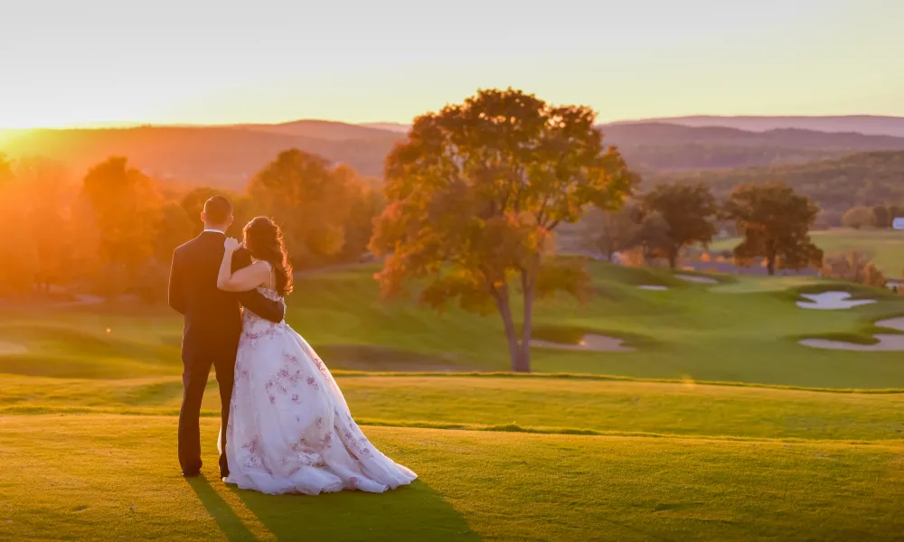 Bride and Groom at a golf course at Crystal Springs Resort