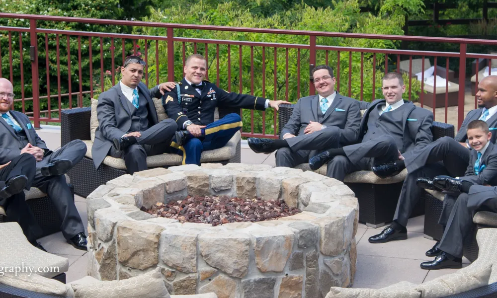 Groom with groomsmen on Fire &amp; Water Terrace