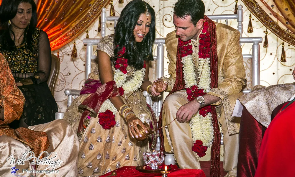 Indian bride and groom in wedding ceremony