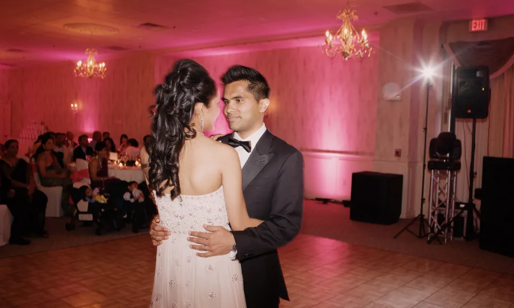 Bride and groom dancing in the diamond ballroom at Minerals Hotel