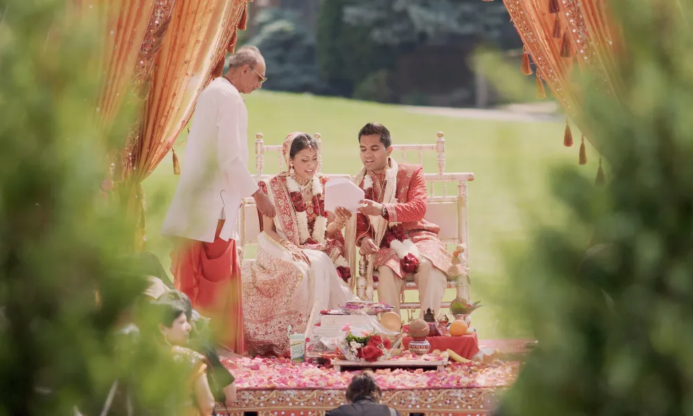 Indian Bride and Groom under alter