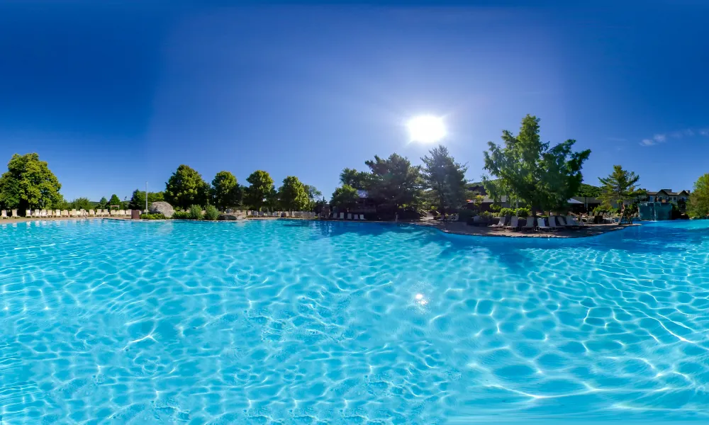 Sun shining on crystal clear Minerals Hotel pool