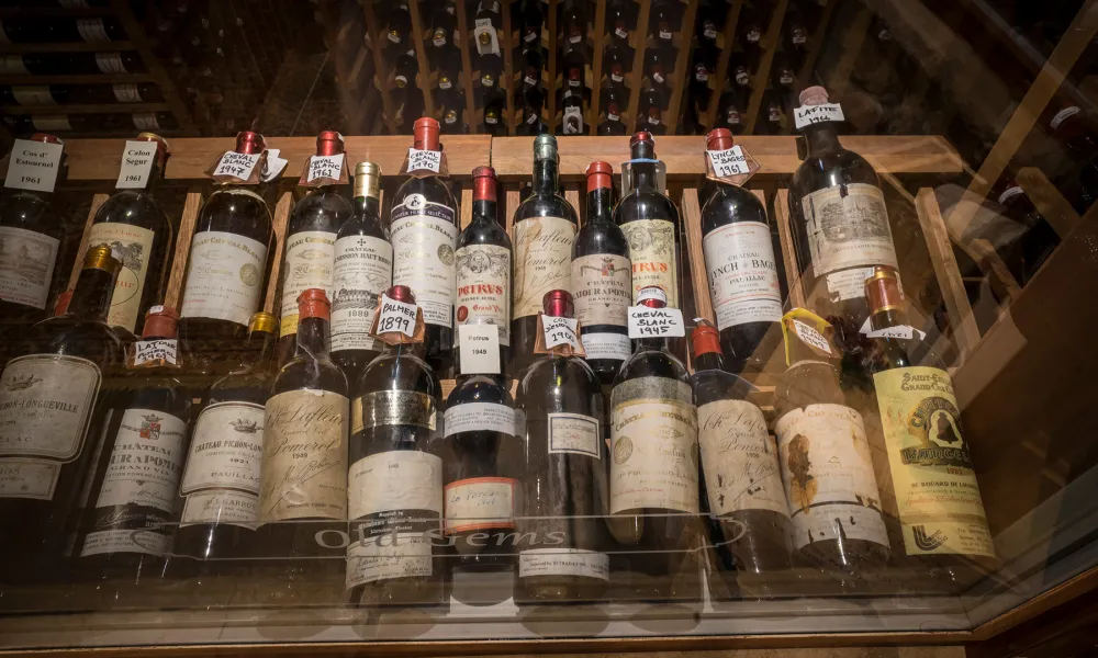 Wine Cellar Display through looking glass.