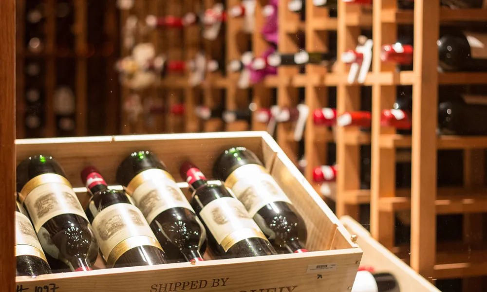 Wine bottles on display. 