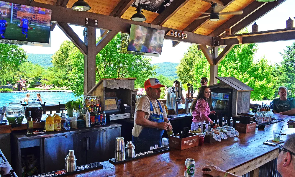 Bartenders making drinks at Moonshine Bar