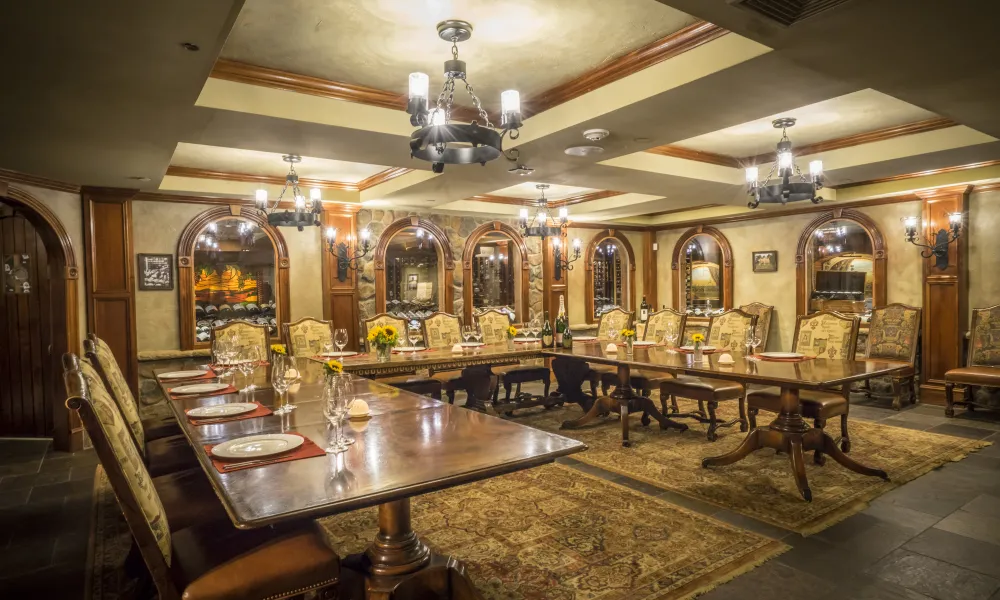 U-Shaped dining table in the wine cellar.