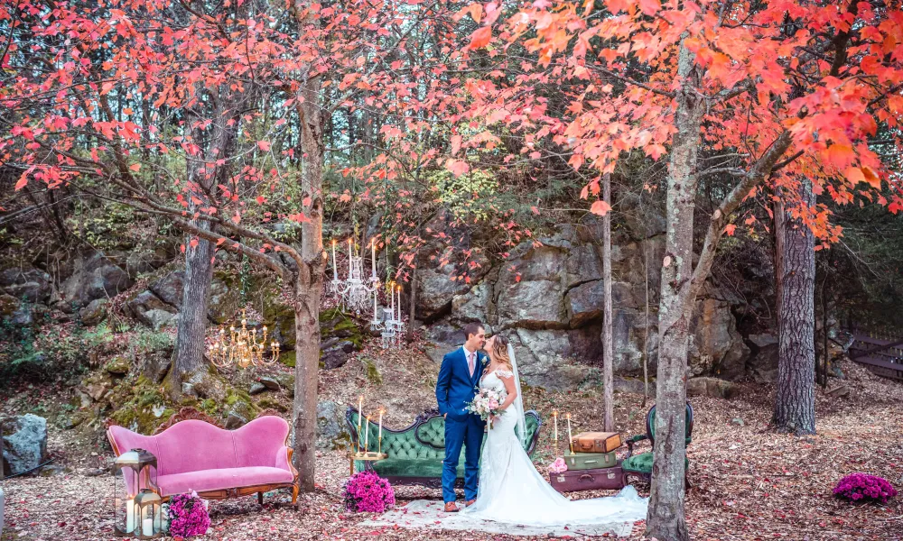 Bride and groom at the Quarry at Crystal Springs Resort