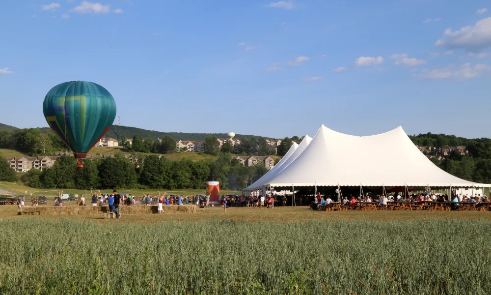 NJ Beer &amp; Food Fest Overview with tent and hot air balloon