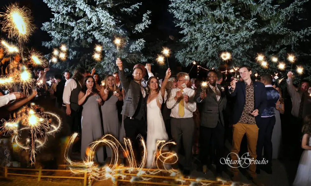 Sparkler celebration at wedding reception