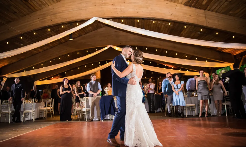 Wedding couple dancing at Sweetgrass Pavillion