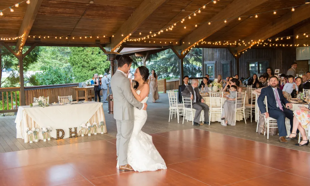 Wedding couple first dance at Sweetgrass Pavillion at Crystal Springs Resort in NJ