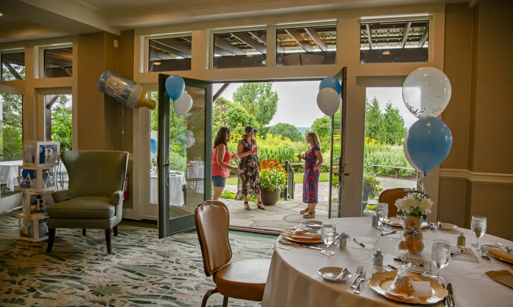 Garden room at crystal springs resort set up for a baby shower