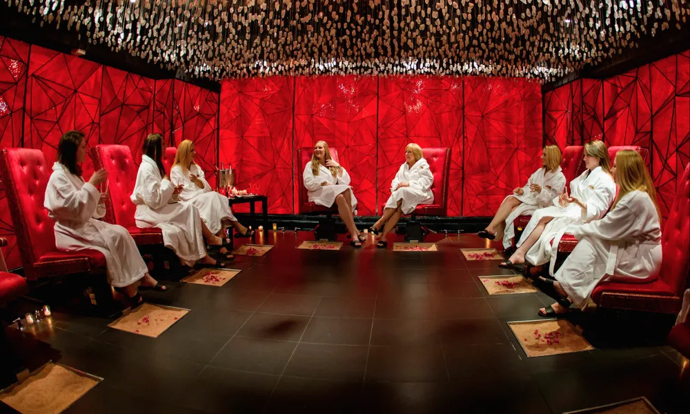 Group of woman sitting in salt room at Reflections Spa