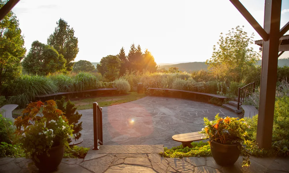 Sunsetting over the Garden Room patio at Crystal Springs Resort