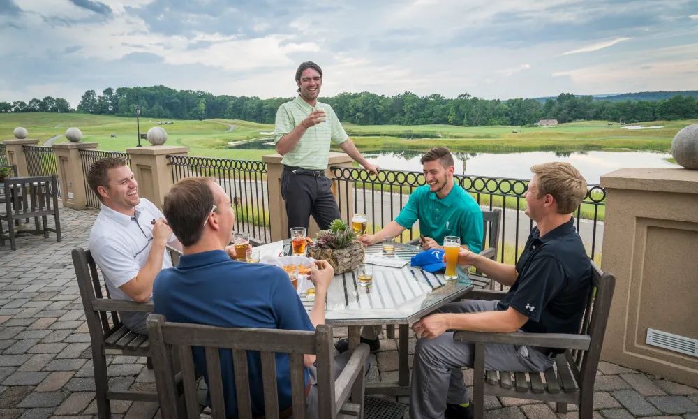 Group of guys enjoying outdoor dining at Ballyowen Golf Club