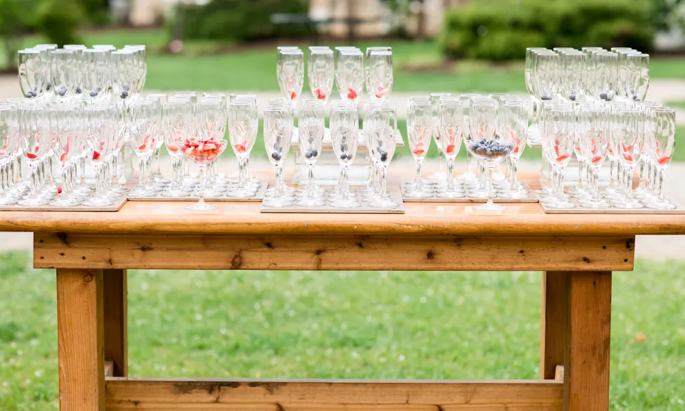 Champagne flutes set up for mimosas