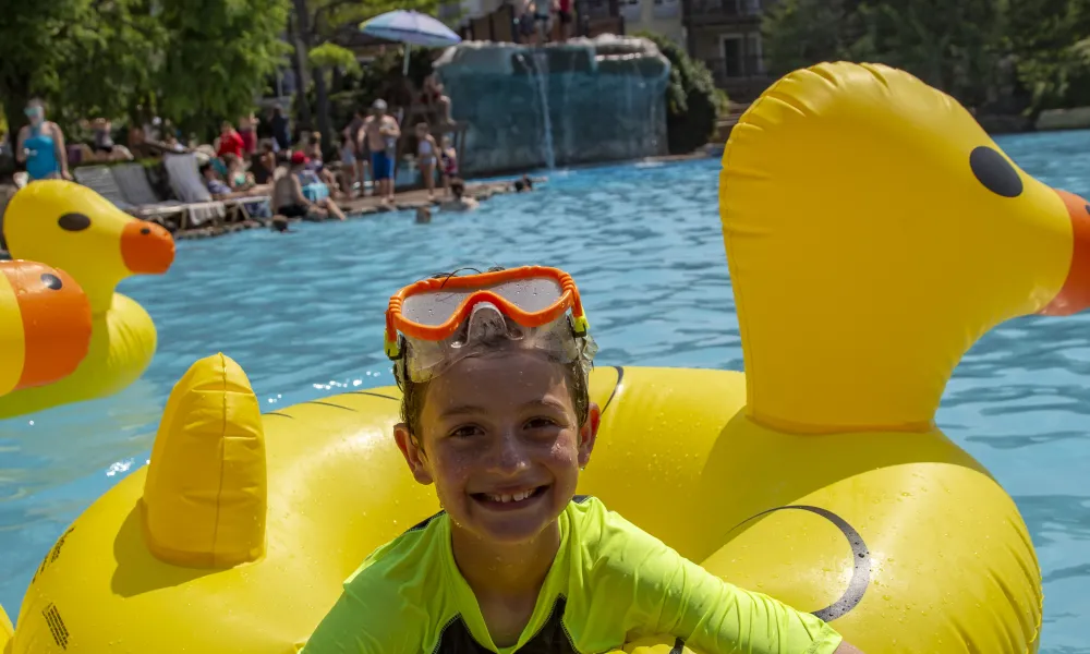 Child in duck floaty at Minerals Pool