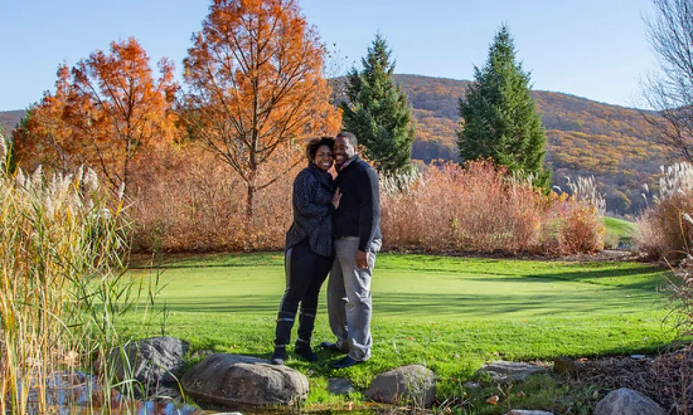 Couple during the fall at Crystal Springs Resort in NJ