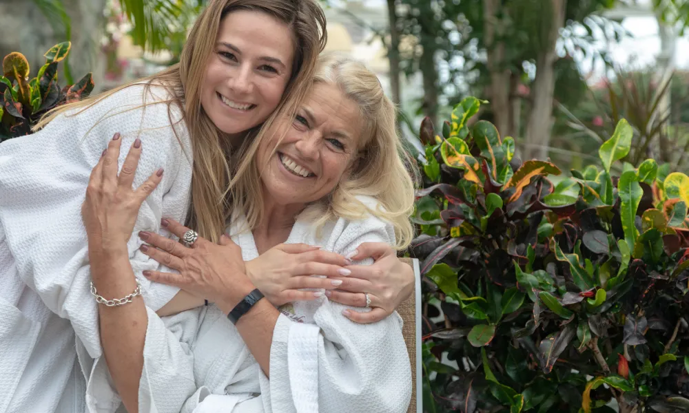 Mother daughter hugging in the Biosphere