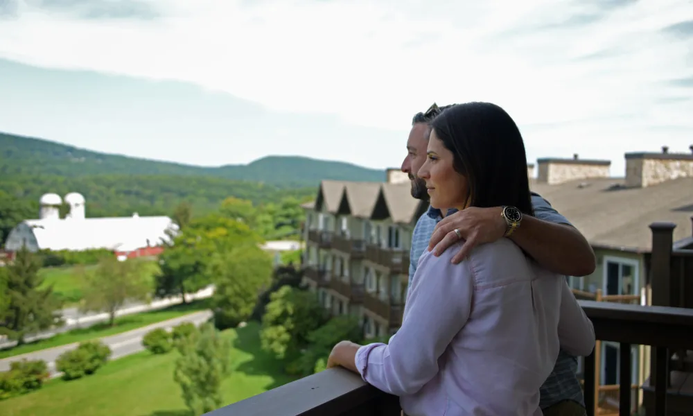 Couple looking at view from Minerals Hotel in NJ