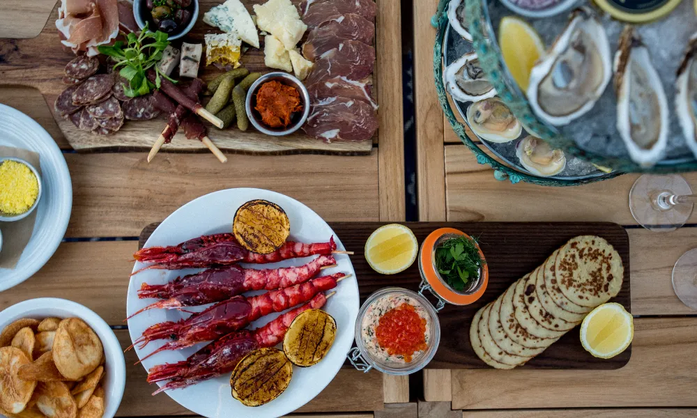 Seafood platters and charcuterie board in Champagne Chalet