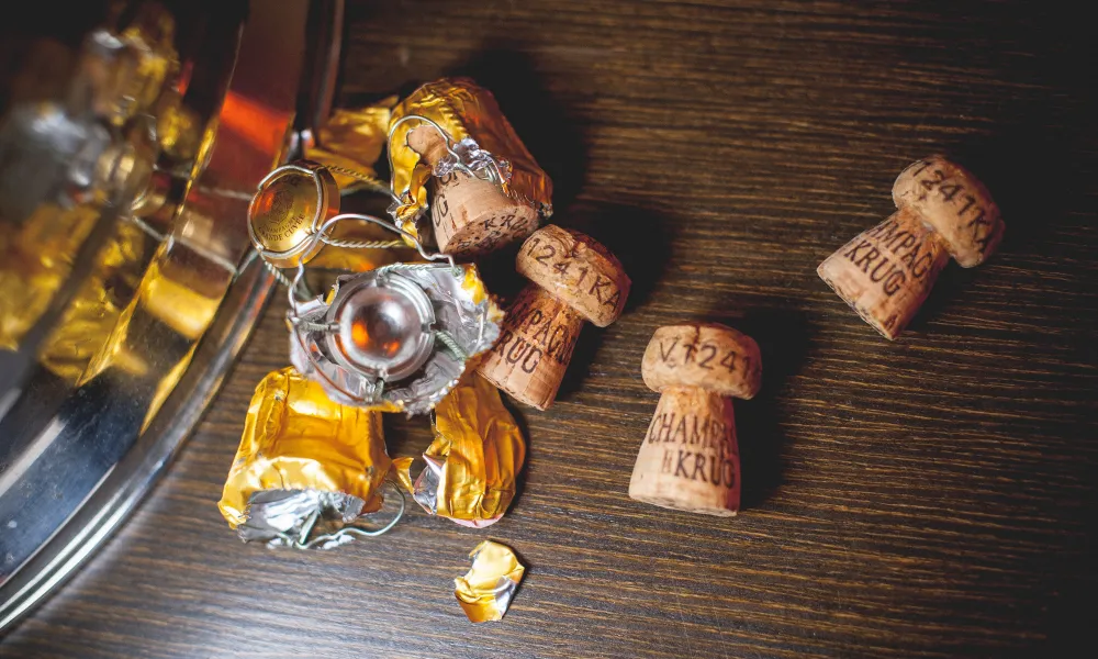 Table of Krug champagne corks