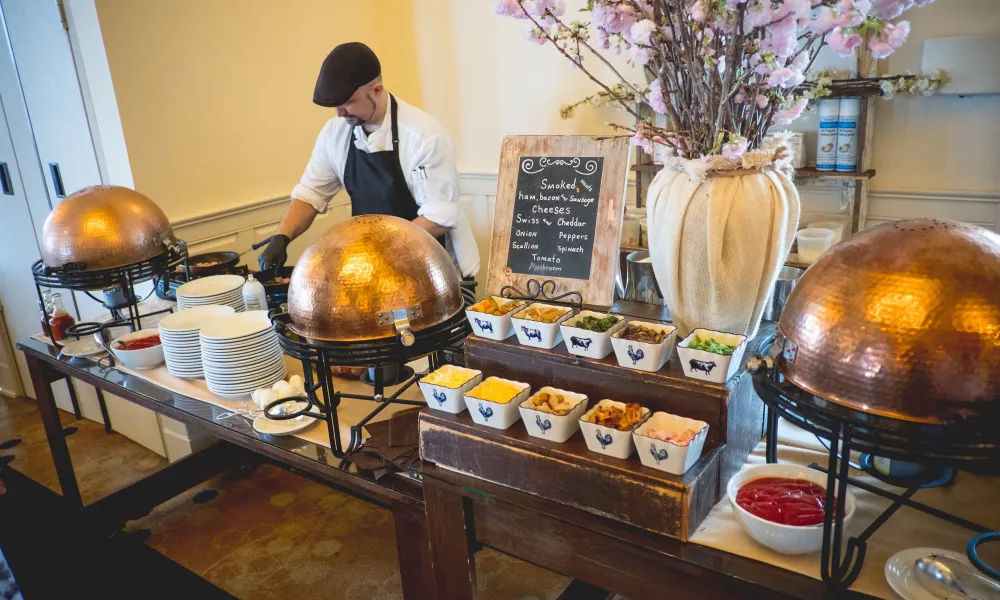 Omelet station at catered brunch