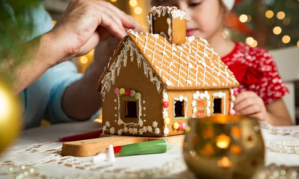 Decorated gingerbread house.