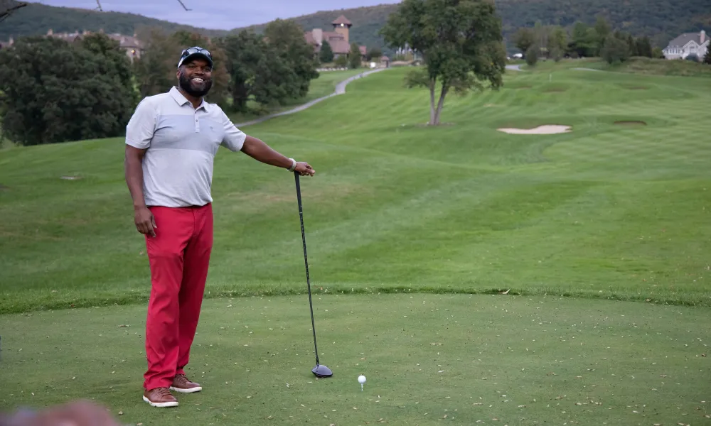 Golfer standing on the Wild Turkey Golf Course at Crystal Springs Resort