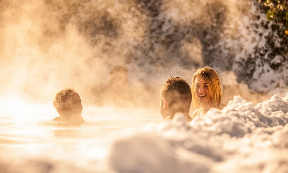 Friends enjoying the snow pool at Crystal Springs Resort in NJ