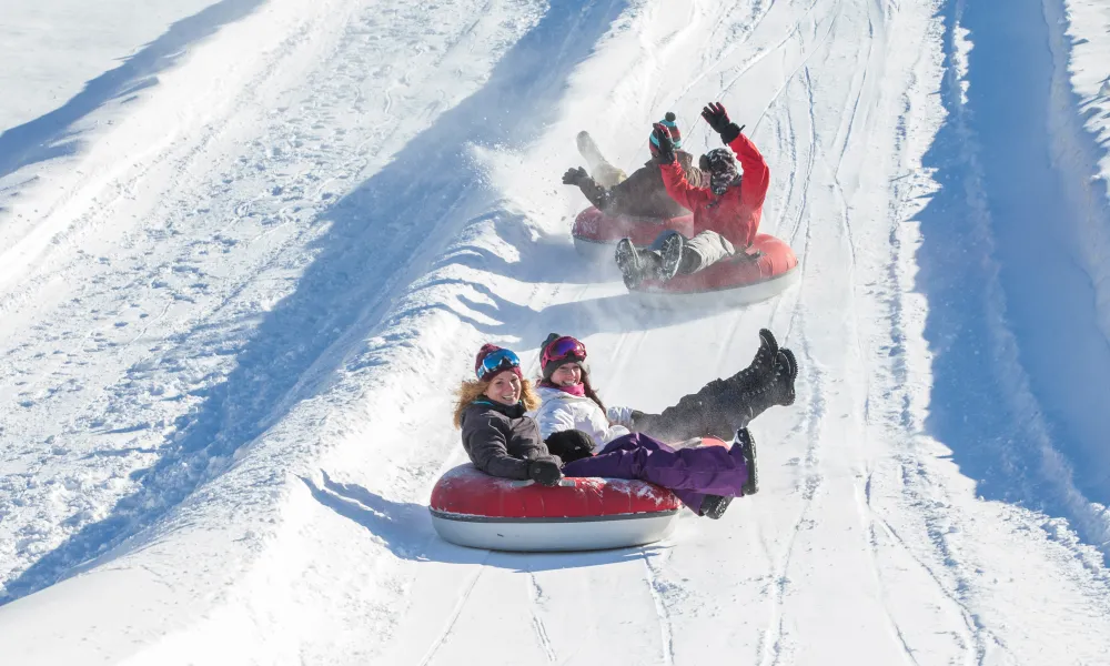 People snowtubing.