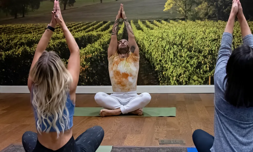 Yoga instructor leading a yoga class at Crystal Springs Resort