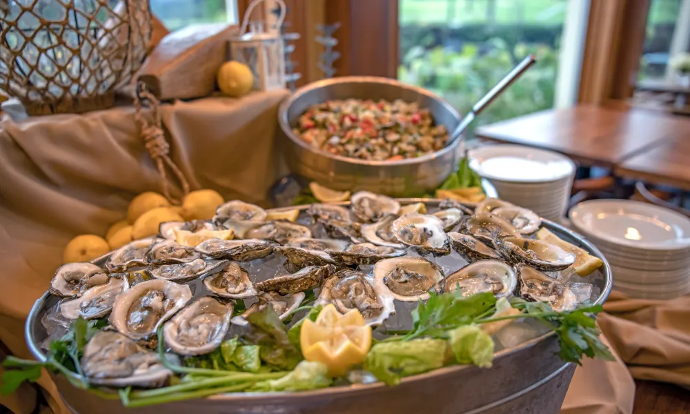 Bucket of oysters on ice