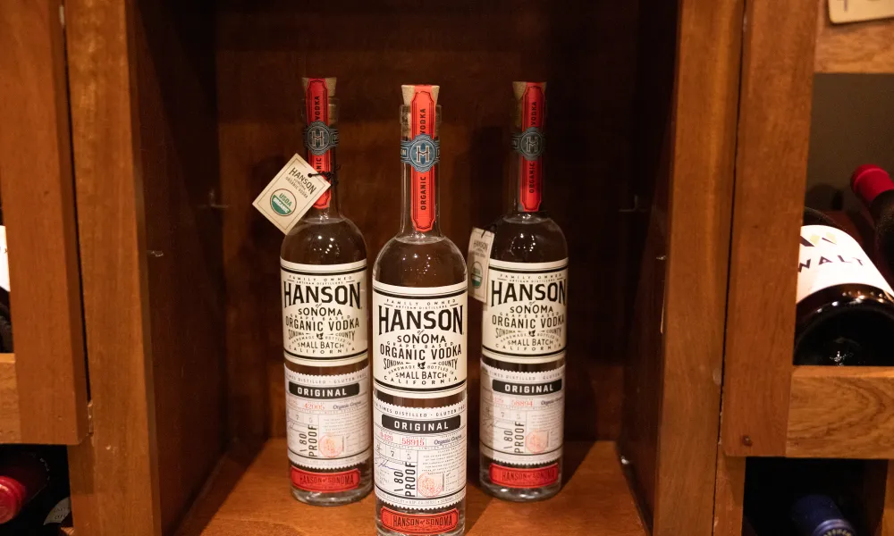 Hanson of Sonoma vodka on the shelves at the Curator