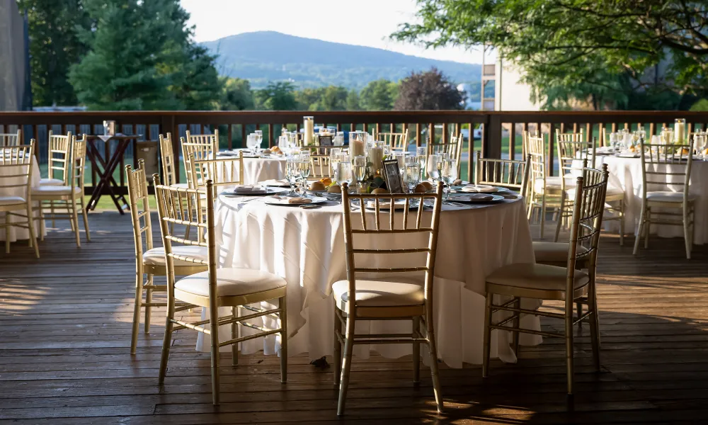 Sweetgrass Pavillion wedding reception venue with mountain view